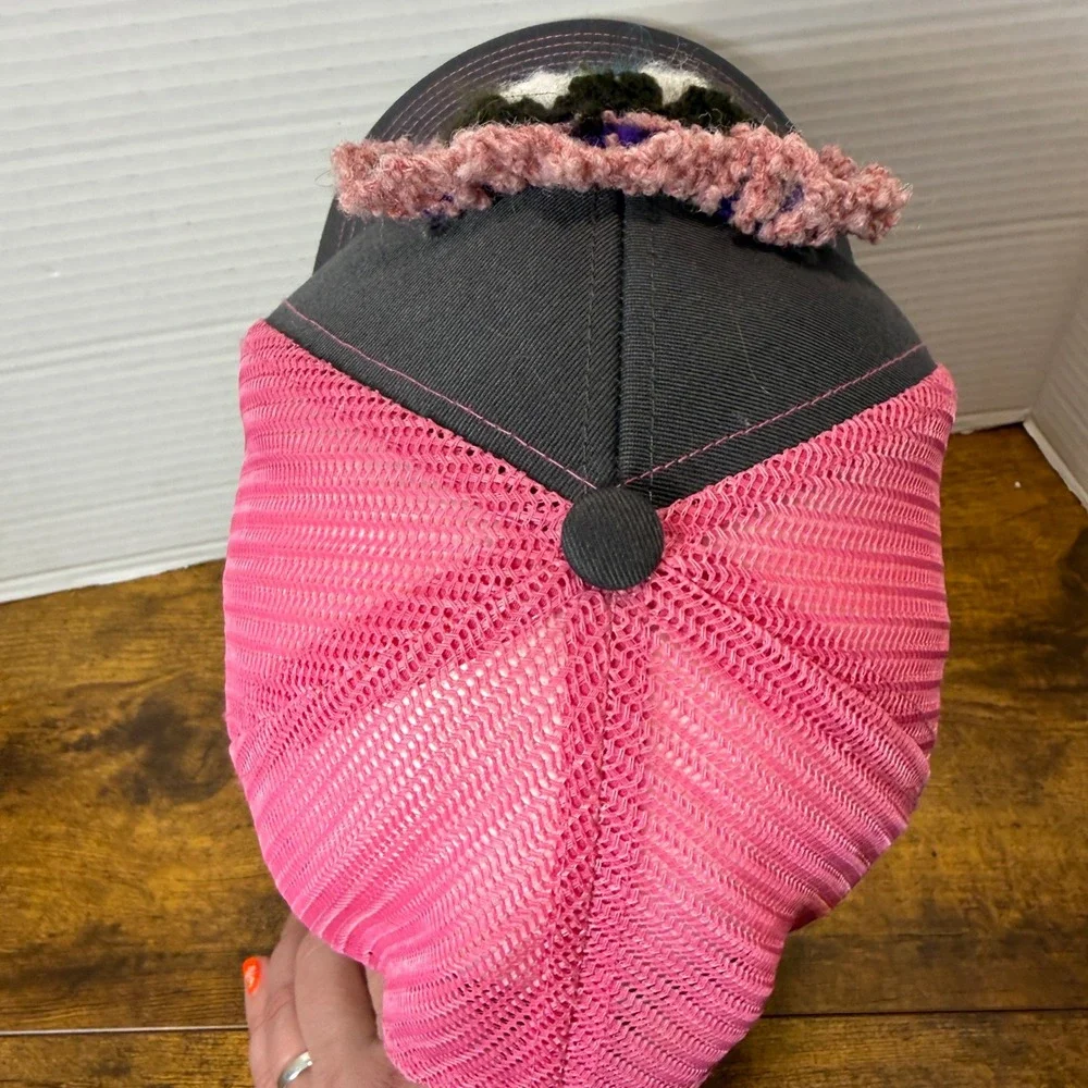 Custom Handmade Crochet Granny Square‎ Upcycled Hat Cap Pink Gray Boho Unique